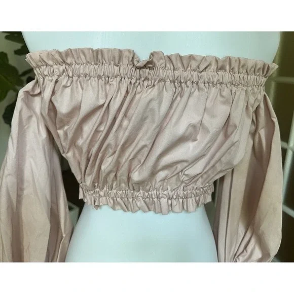 Vicolo Pink Off Shoulder Crop Top Long Sleeve 100% Cotton Made in Italy Size S - Picture 6 of 11
